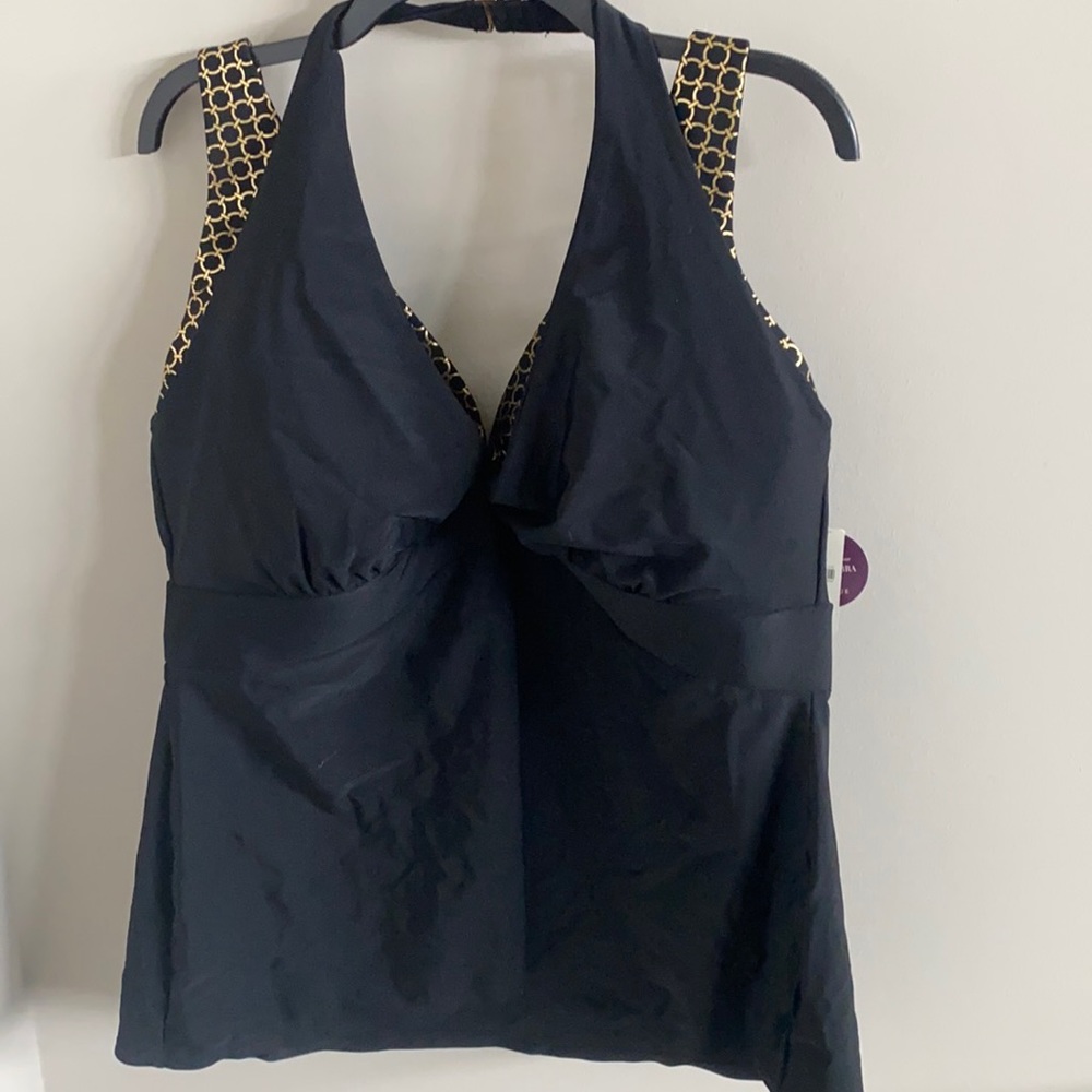 NWT Tankini TOP ONLY - Black and Gold